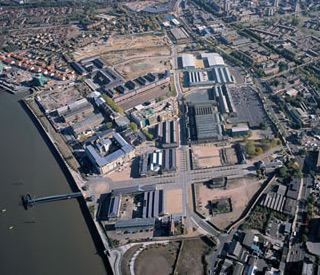 Aerial view of the building and development